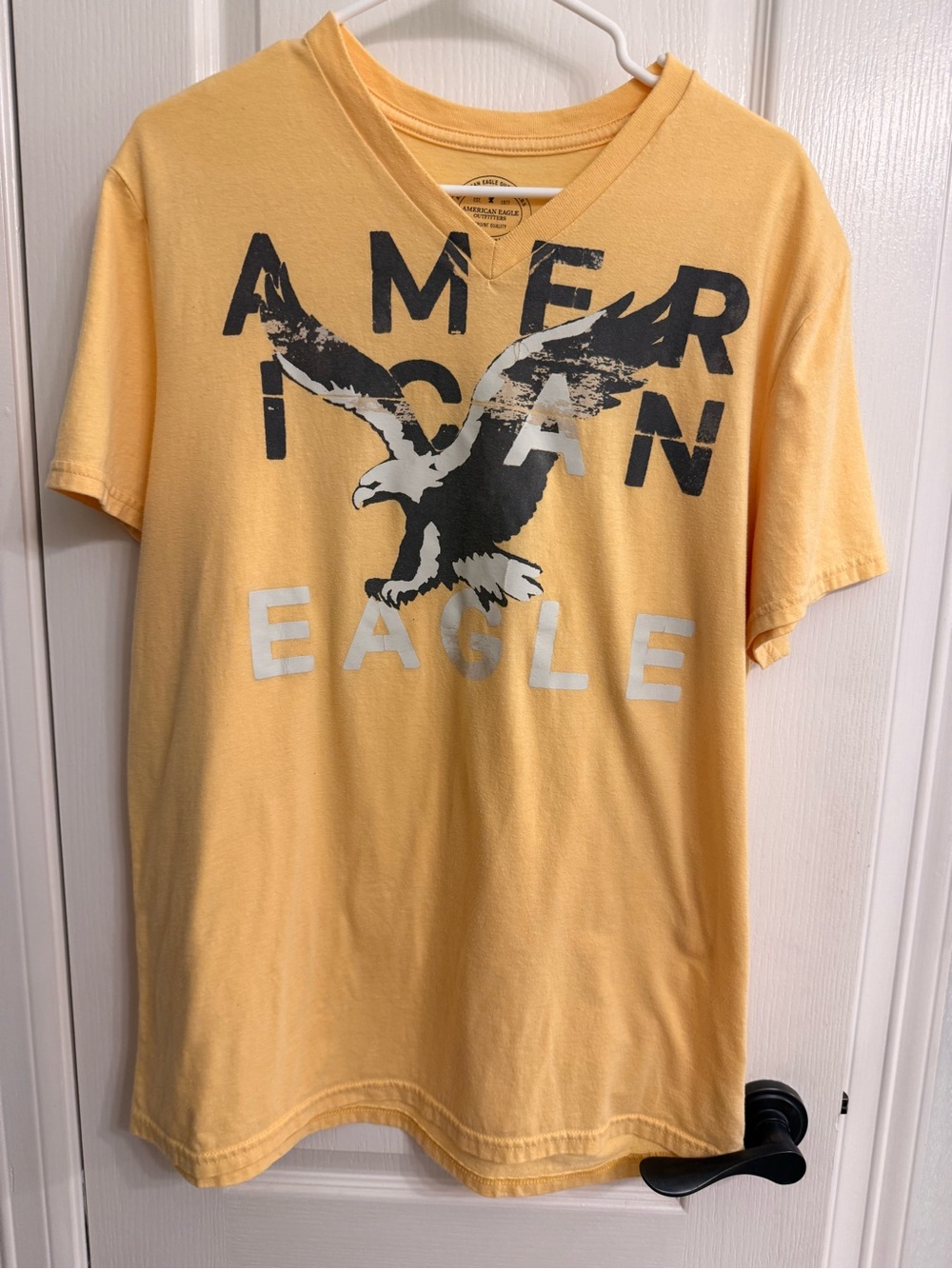 American Eagle Outfitters Yellow Graphic V-Neck Eagle Tee